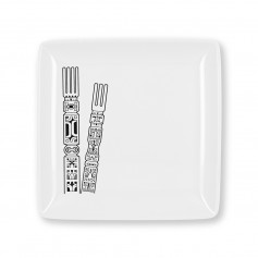 Assiette carré mélanine tatoo polynésien UNU 17 cm