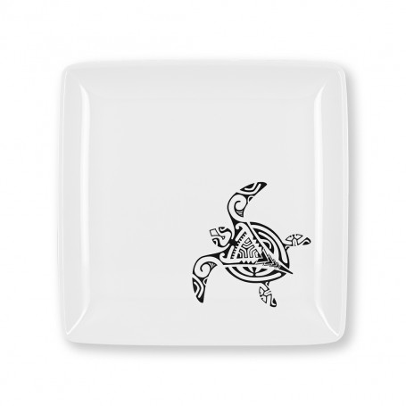 Assiette carré mélanine tatoo polynésien tortue 17 cm