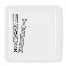 Assiette carré mélanine tatoo polynésien UNU 24.5 cm