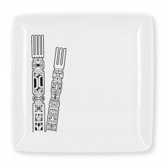 Assiette carré mélanine tatoo polynésien UNU 24.5 cm