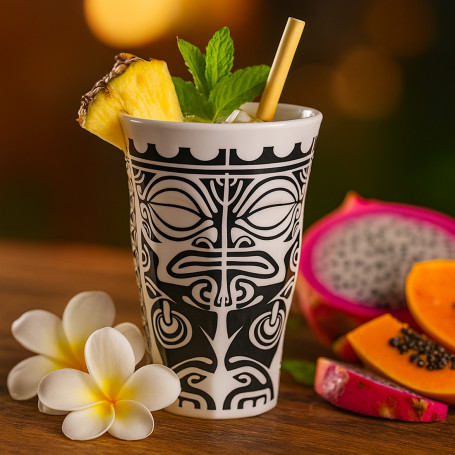 Glass melamine Polynesian tatoo tiki frieze