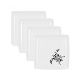 Lot 4 Assiettes carrées mélamine tatoo polynésien tortue 17 cm