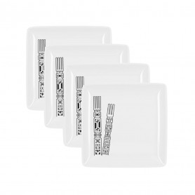 Lot 4 Assiettes carrées mélamine tatoo polynésien UNU 17 cm