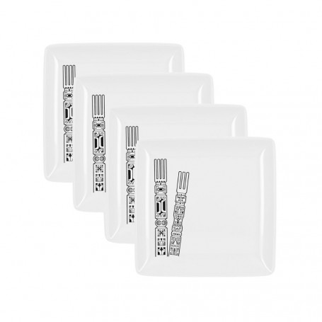 Lot 4 Assiettes carrées mélamine tatoo polynésien UNU 17 cm