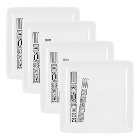 Lot 4 Assiettes carrées mélamine tatoo polynésien UNU 24.5 cm