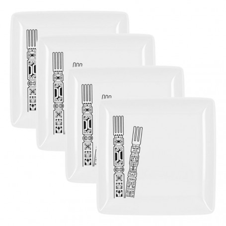 Lot 4 Assiettes carrées mélamine tatoo polynésien UNU 24.5 cm