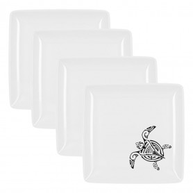 Lot 4 Assiettes carrées mélamine tatoo polynésien tortue 24.5 cm