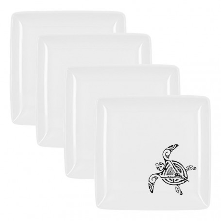 Lot 4 Assiettes carrées mélamine tatoo polynésien tortue 24.5 cm