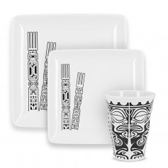 Lot Vaisselle Carrée mélamine tatoo polynésien