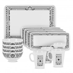 Lot Vaisselle Petit Déjeuner mélamine tatoo polynésien