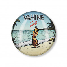 Magnet en Verre Vahiné Tahiti Rond