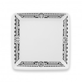 Assiette carré mélamine tatoo polynésien 4 éléments 17 cm