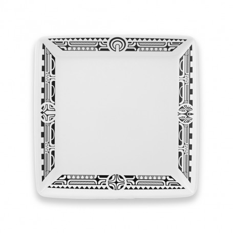 Polynesian tatoo square plate melamine 4 elements 17 cm