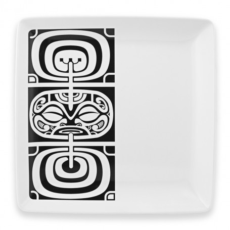 Assiette carré mélamine tatoo polynésien Mana 24.5 cm