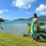 Pareo du marché de Papeete bleu et jaune tiaré