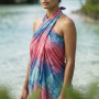Papeete Market Pareo Pink and Blue Polynesian Nature