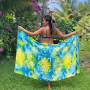 Pareo del mercato di Papeete, blu e giallo, con motivi della foresta polinesiana