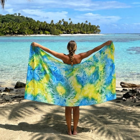 Pareo do Mercado de Papeete Azul e Amarelo Jardim das Ilhas