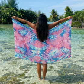 Papeete Market Pareo Pink and Blue Polynesian Nature