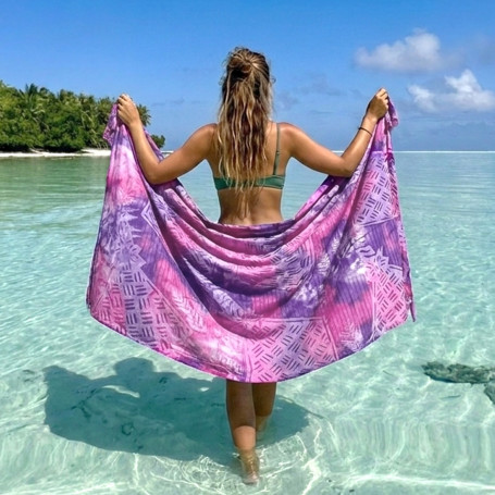 Pareo do Mercado de Papeete Rosa e Roxo Trançados das Ilhas