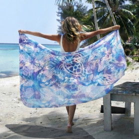 Pareo du marché de Papeete bleu et violet merveilles du récif