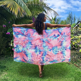 Papeete Market Pareo Pink and Blue Coral Garden