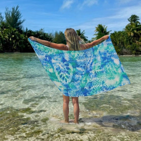 Pareo du marché de Papeete bleu et vert paradis tropical
