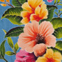 Grand Paréo Bleu Ciel Bouquet Tropical Peint à la Main