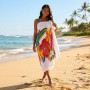 Large White Pareo with Hand-Painted Tropical Flowers