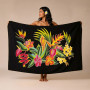 Pareo grande negro con motivos de jardín exótico, pintado a mano